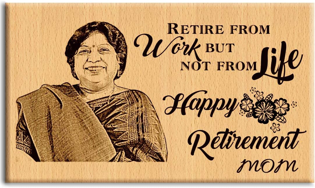 Incredible Gifts India Rectangular Tabletop Personalized Beech-Wood Photo Plaque - Best Retirement Gift for Father|Mother|Boss (7x4 inches, Brown)