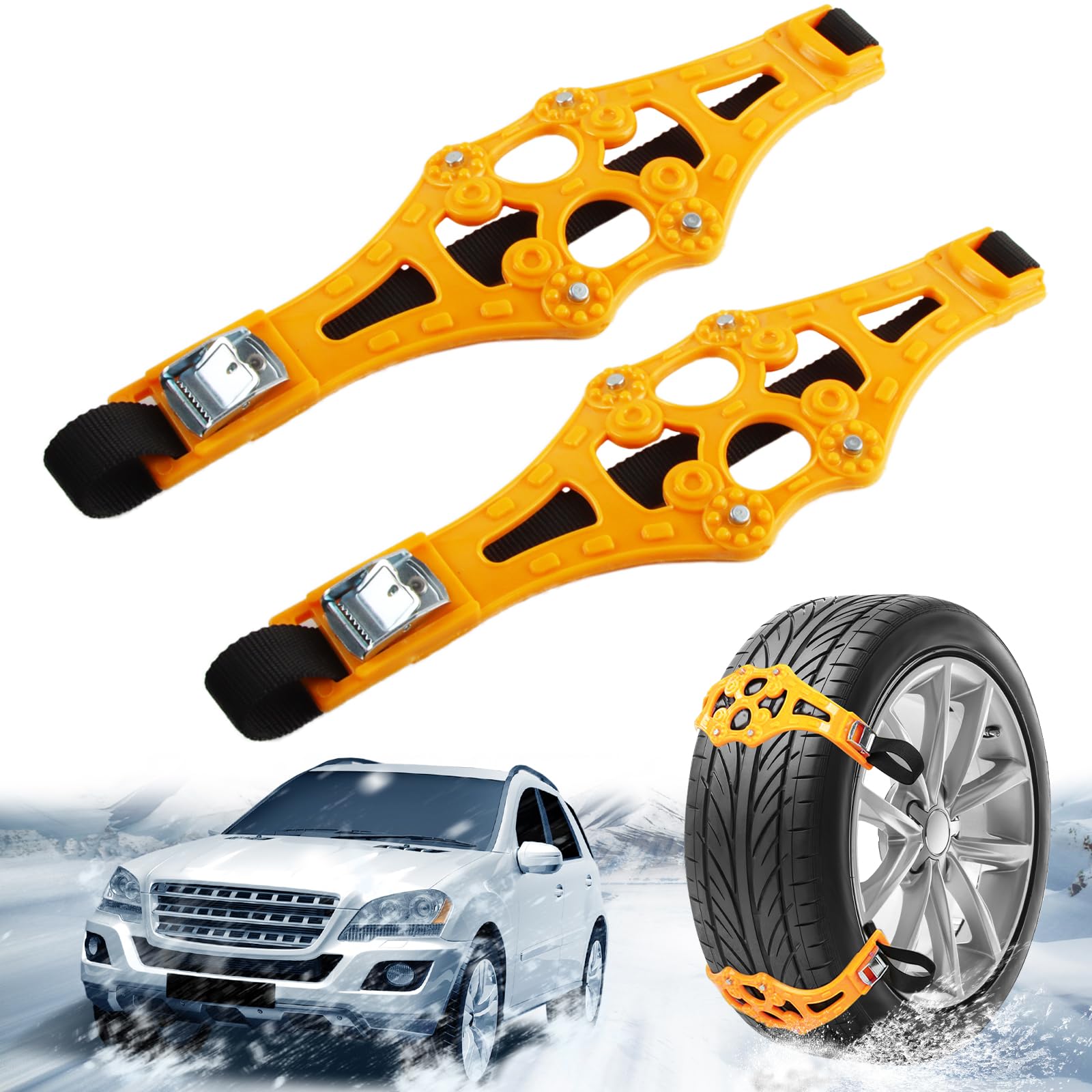 Chaine Neige Auto*2 Pcs, Chaînes Neige Voiture, Chaine Pneu Neige, Chaine Neige Véhicules Universelle, Convient aux Pneus d'Une Largeur de 165-275 mm, Plupart des Voitures, Camions et SUV