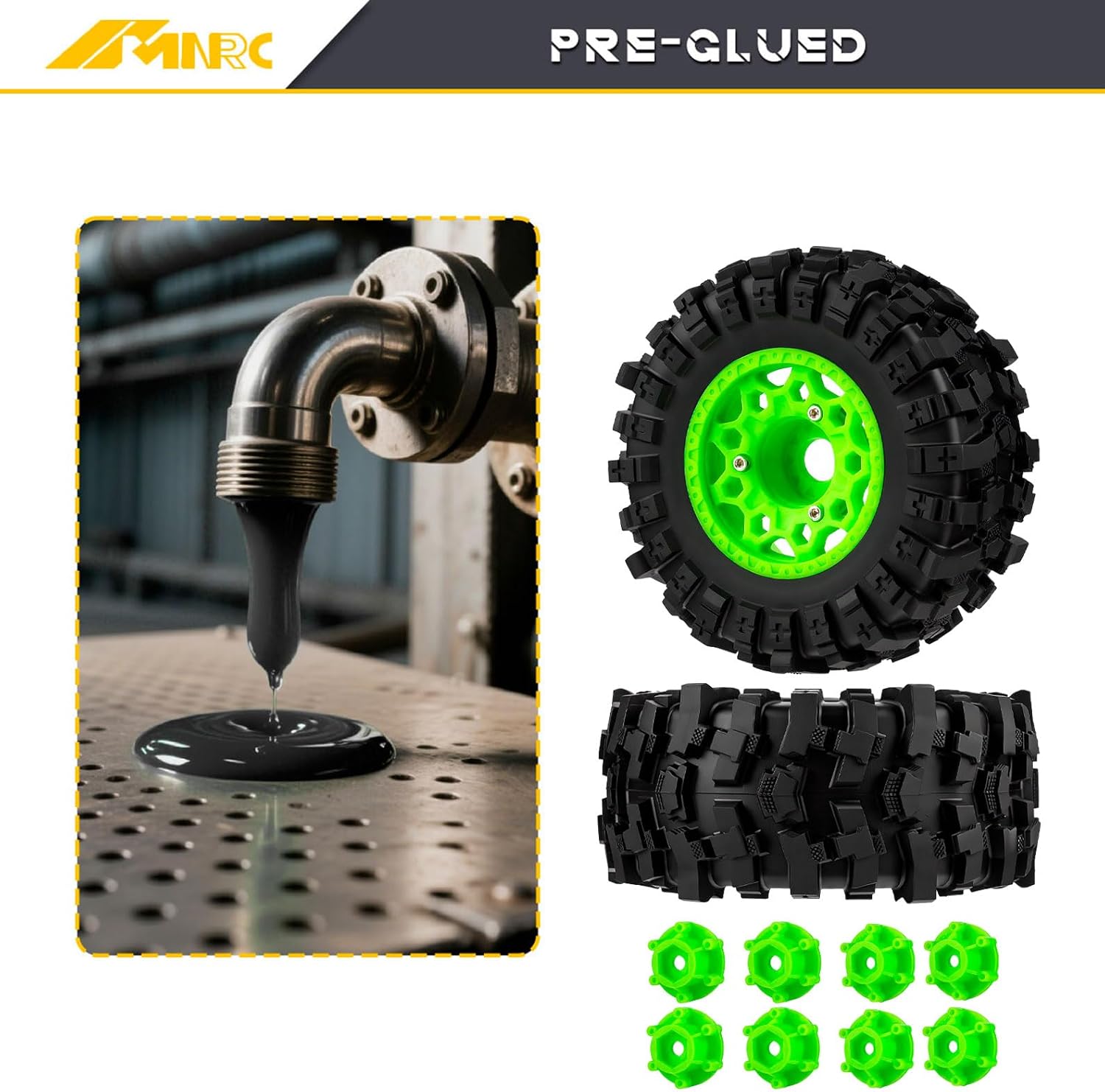 Plastic RC Short Course Truck Wheels and Rubber Tires & 12MM 14MM 17MM Hex Kit for 1/10 Arrma Senton Slash 4×4 2WD for Axial Losi Series Upgrade Part Green