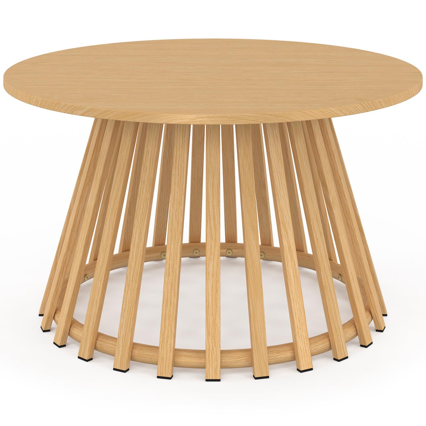 Table Basse de Jardin Ronde 70 cm SOLAL Pied Lattes Métal Effet Bois