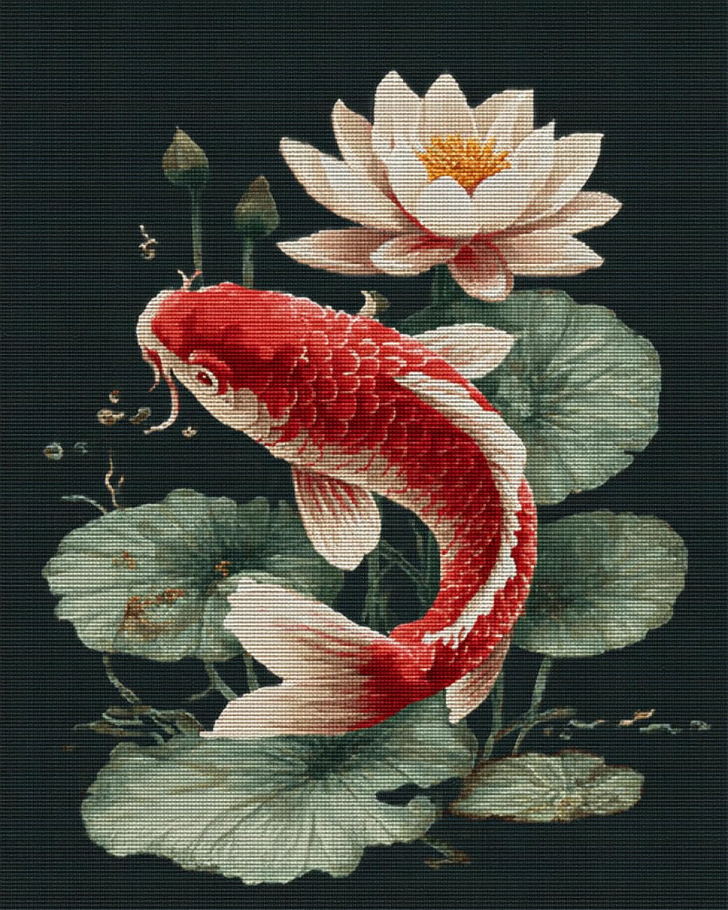 RKFLGEW DIY Embroidery Set Carp and Flowers 50x70cm