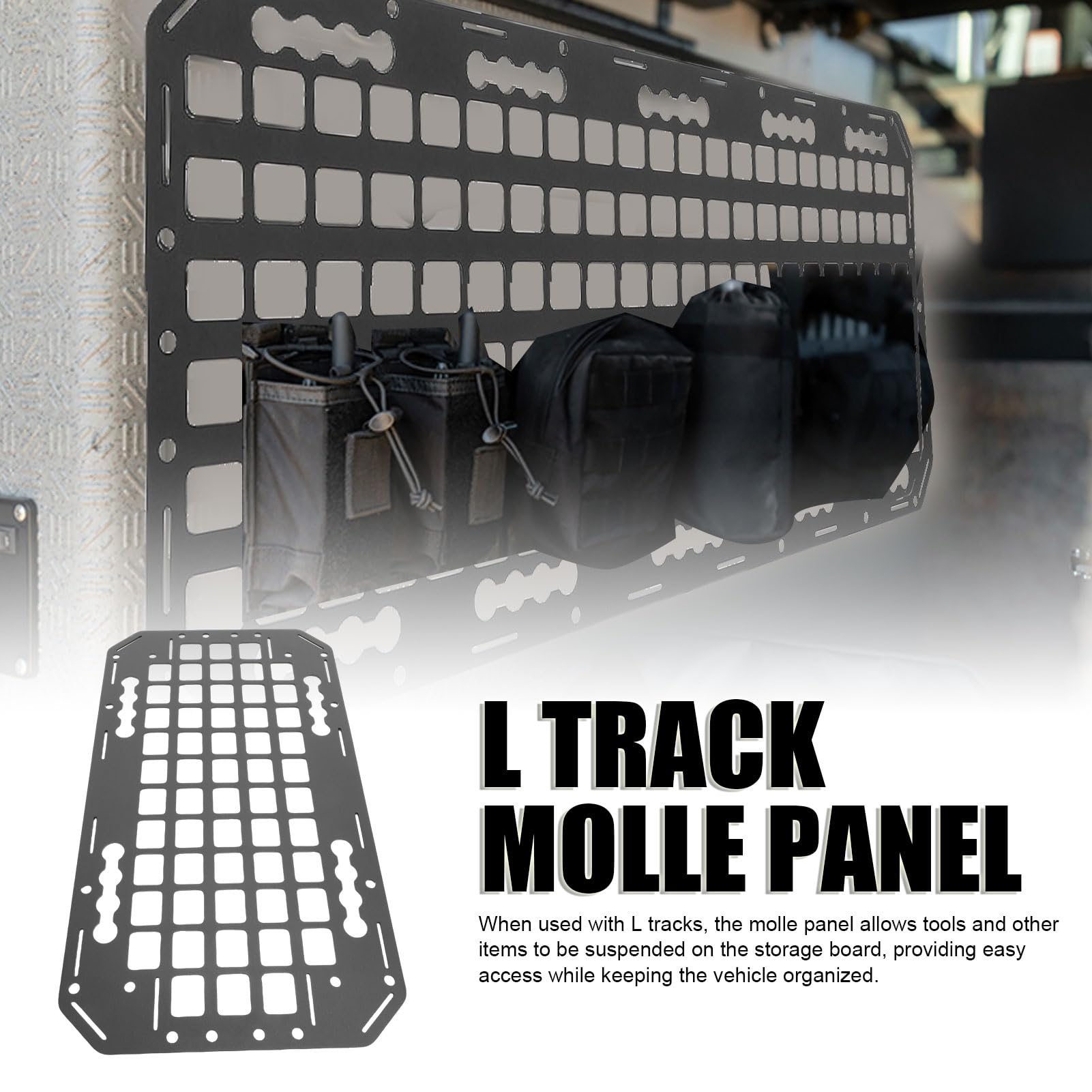 LKW-Ladeflächen-Molle-Panel, Rack-Aluminium-L-Schienenfahrzeug, modulares Aufbewahrungspanel für die Organisation von LKW-Auto-Wohnmobil-Garagen
