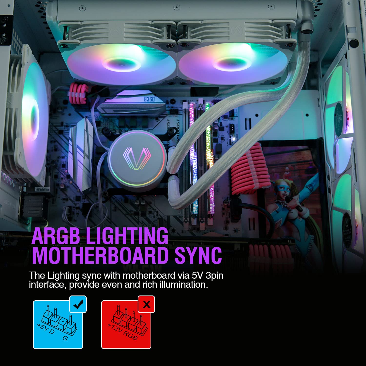 Vetroo V240 CPU Water Cooler 240mm Radiator White Addressable RGB All