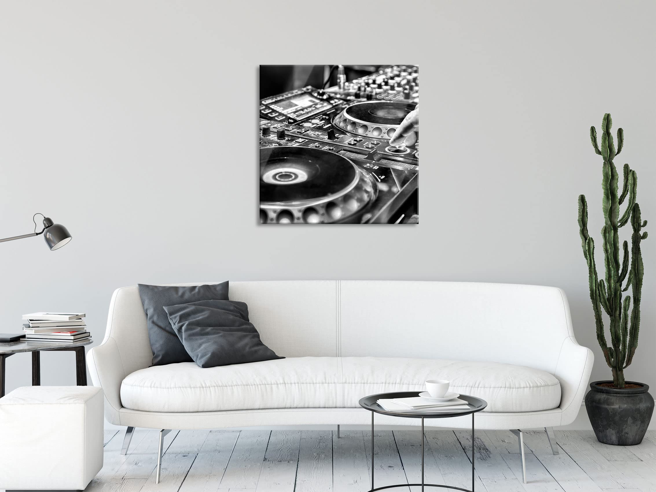 Pixxprint Glasbild, Wandbild auf Echtglas, Modern beleuchteter DJ Pult, 80x80 cm, inkl. Aufhängung und Abstandshalter