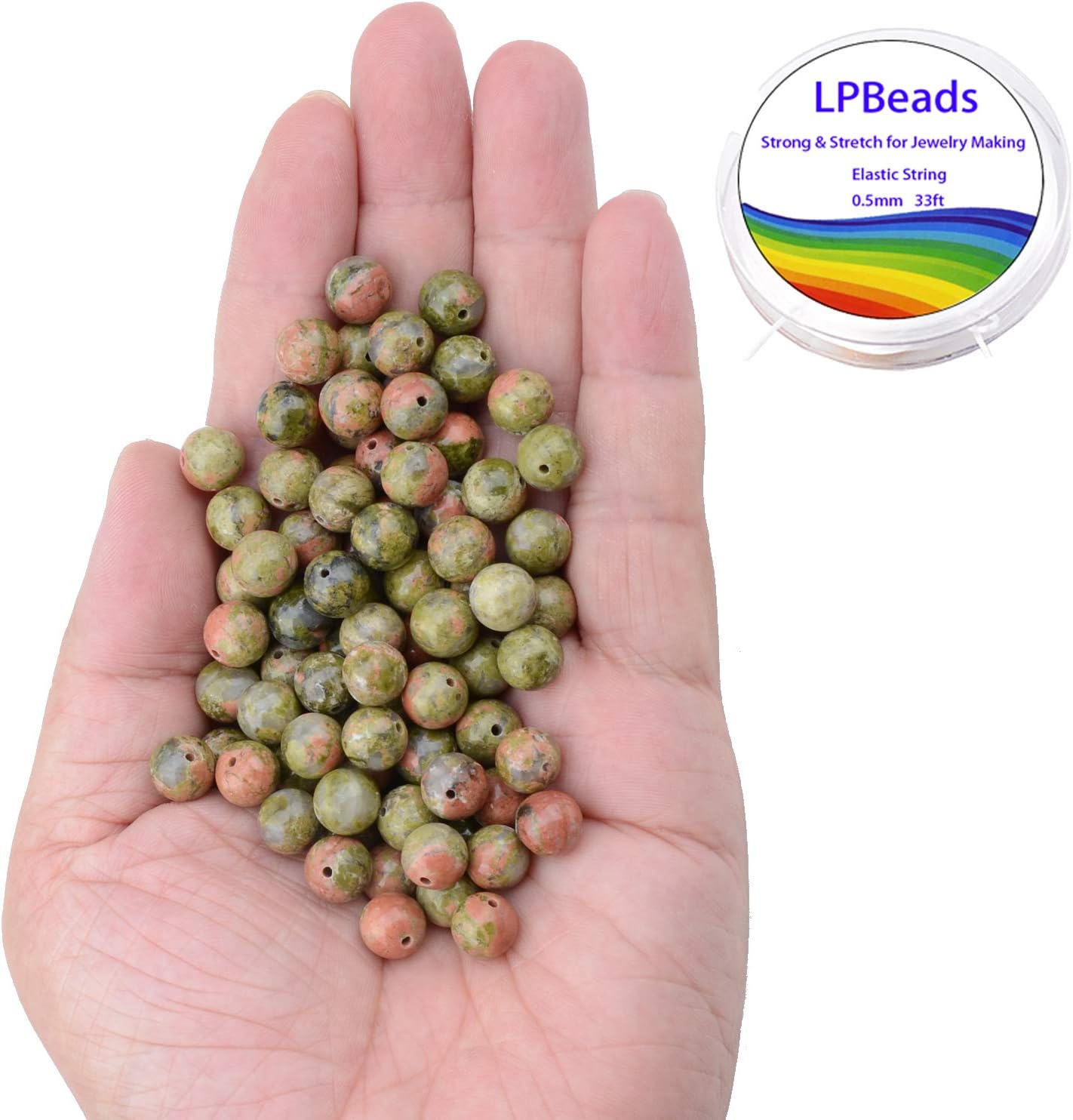 LPBeads 100PCS 8mm Natural Unakite Beads Gemstone Round Loose Beads for Jewelry Making with Crystal Stretch Cord - Image 2