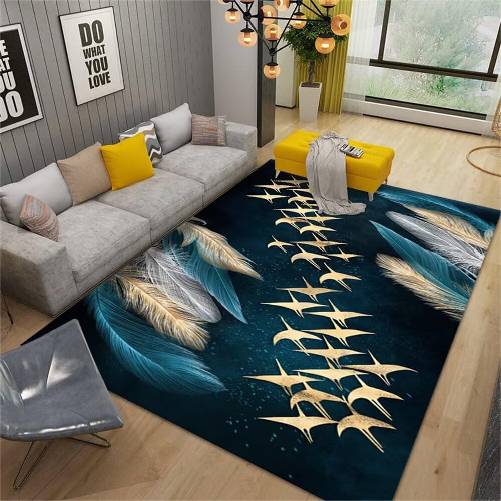 Tapis grand salon et chambre enfant 100x180 cm bleu et jaune
