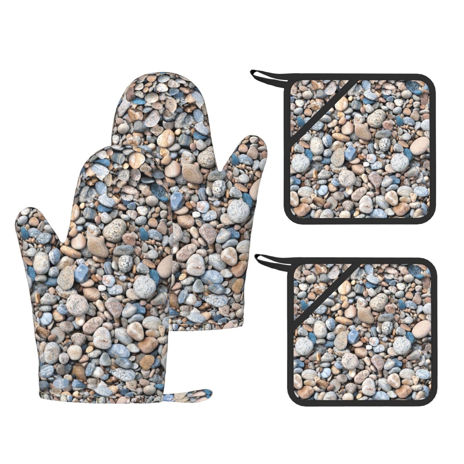 Pebble Stone Pattern drukowane żaroodporne rękawice i podkładki silikonowe rękawice kuchenne