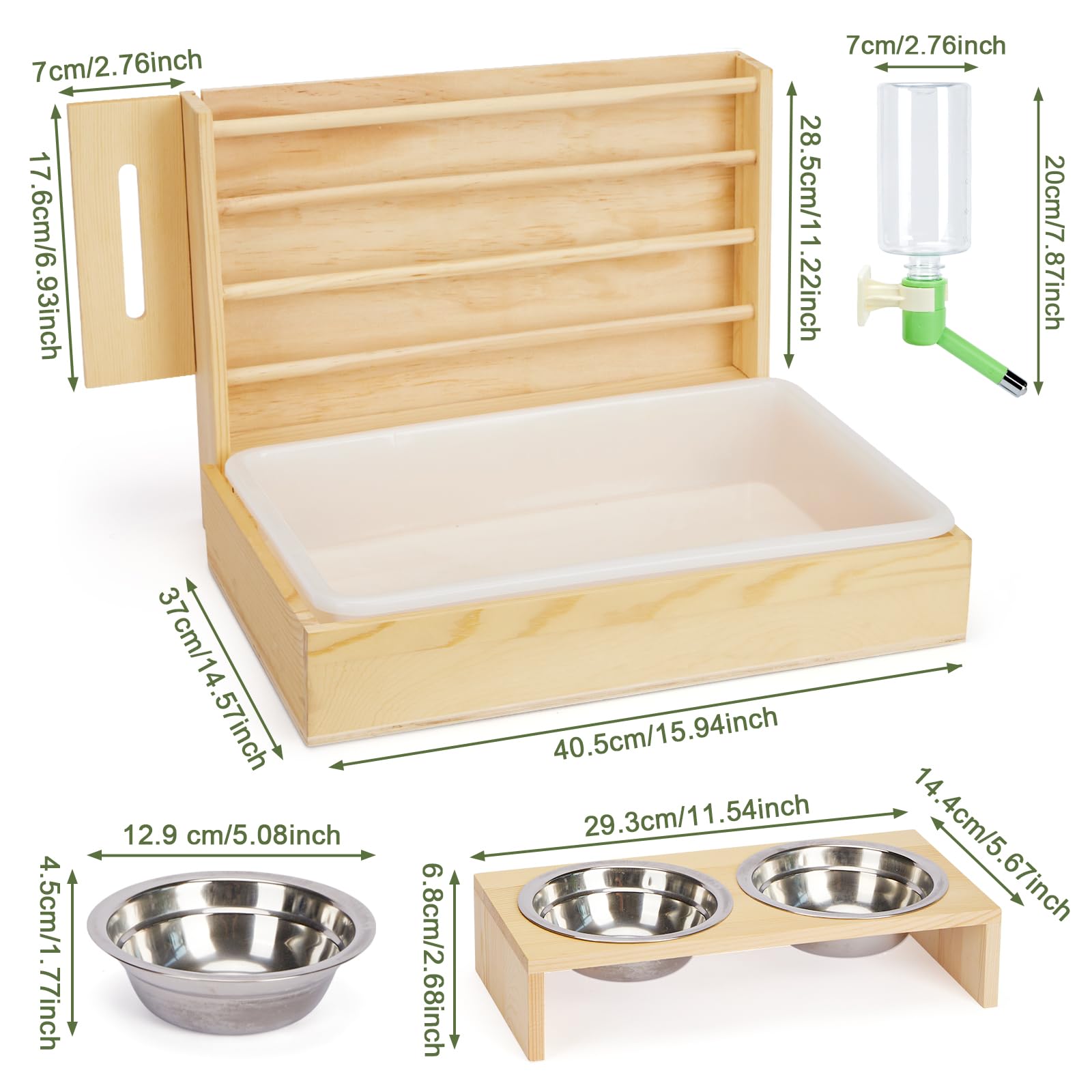 4 in 1 Rabbit Hay Feeder with Litter Box, Small Animals Hay Rack with Water Bottle, and 2 Bowls, Wooden Bunny Hay Holder Feeder Toilet Combo for Rabbit, Guinea Pig, Hamster, Hedgehog, Chinchillas - image 2