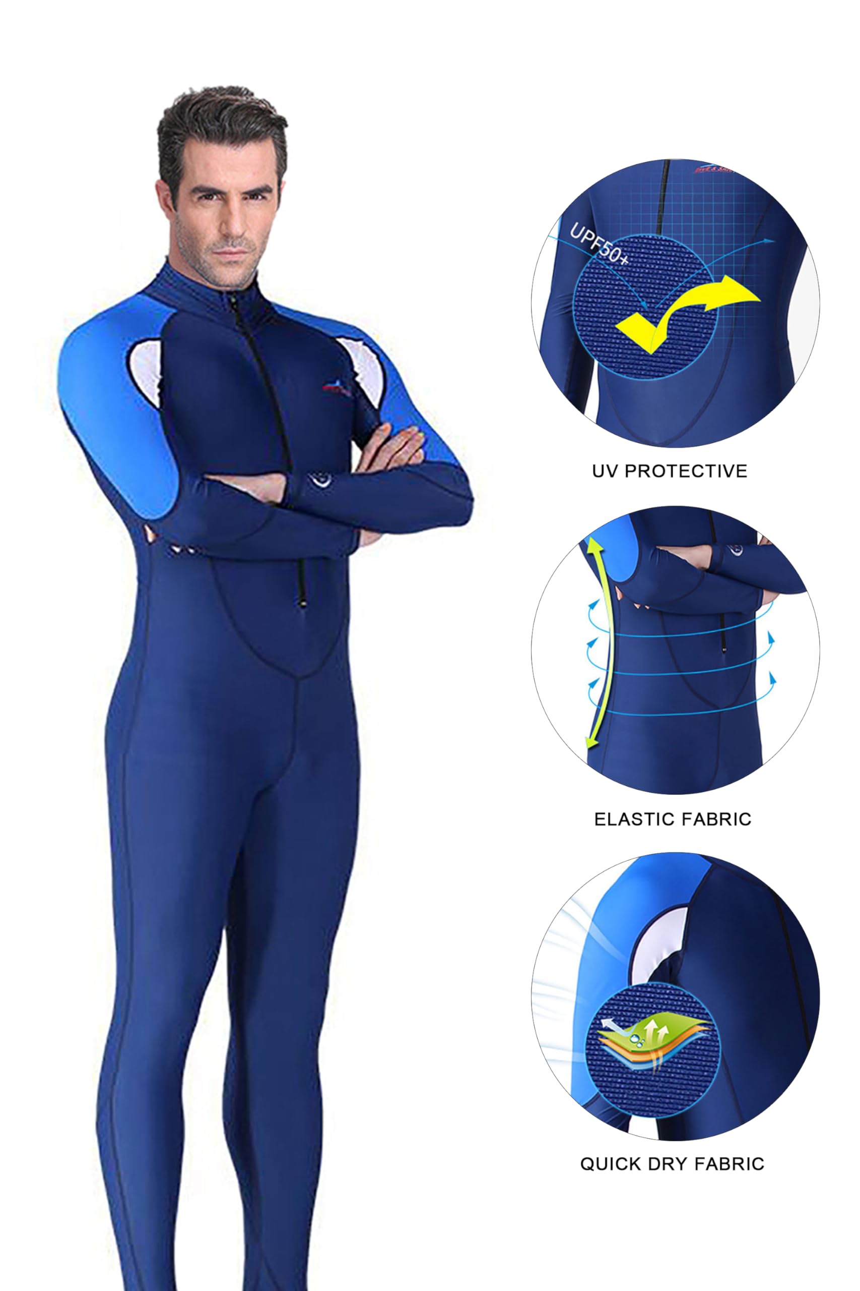 Femmes Hommes Combinaison de Plongée Zippé Anti-UV Manches Longues pour Plongée Natation Surf (Homme, 3XL)