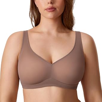 DELIMIRA Womens Cosnufy Sheer Mesh Bra No Underwire Full Coverage Plus Size Unlined Bras