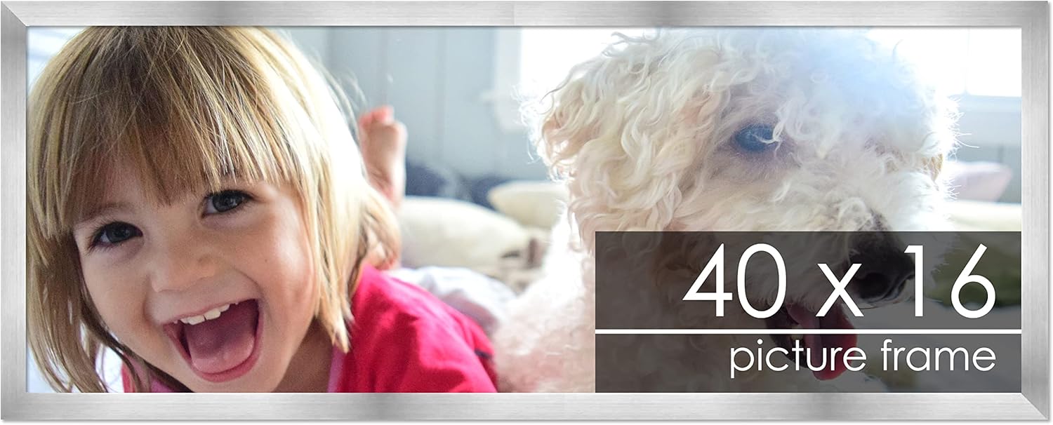 40x16 Frame Silver Pewter Wood Panoramic Frame with UV