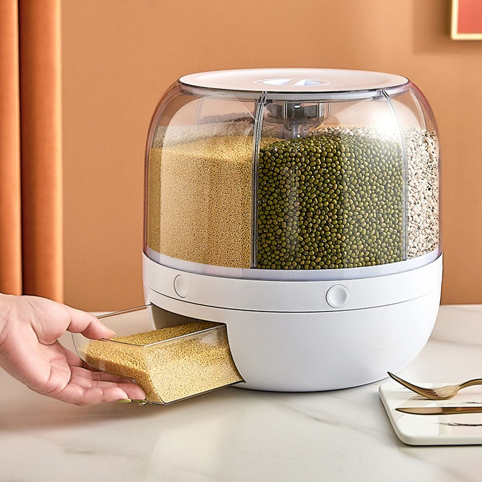 Yosoo Health Gear Tanque Dispensador de Arroz PP, Almacenamiento Giratorio, Operación con Un Botón, Diseño de Compartimentos, Visible, Seguro, Saludable, Organización Apilable para Ahorrar (2)