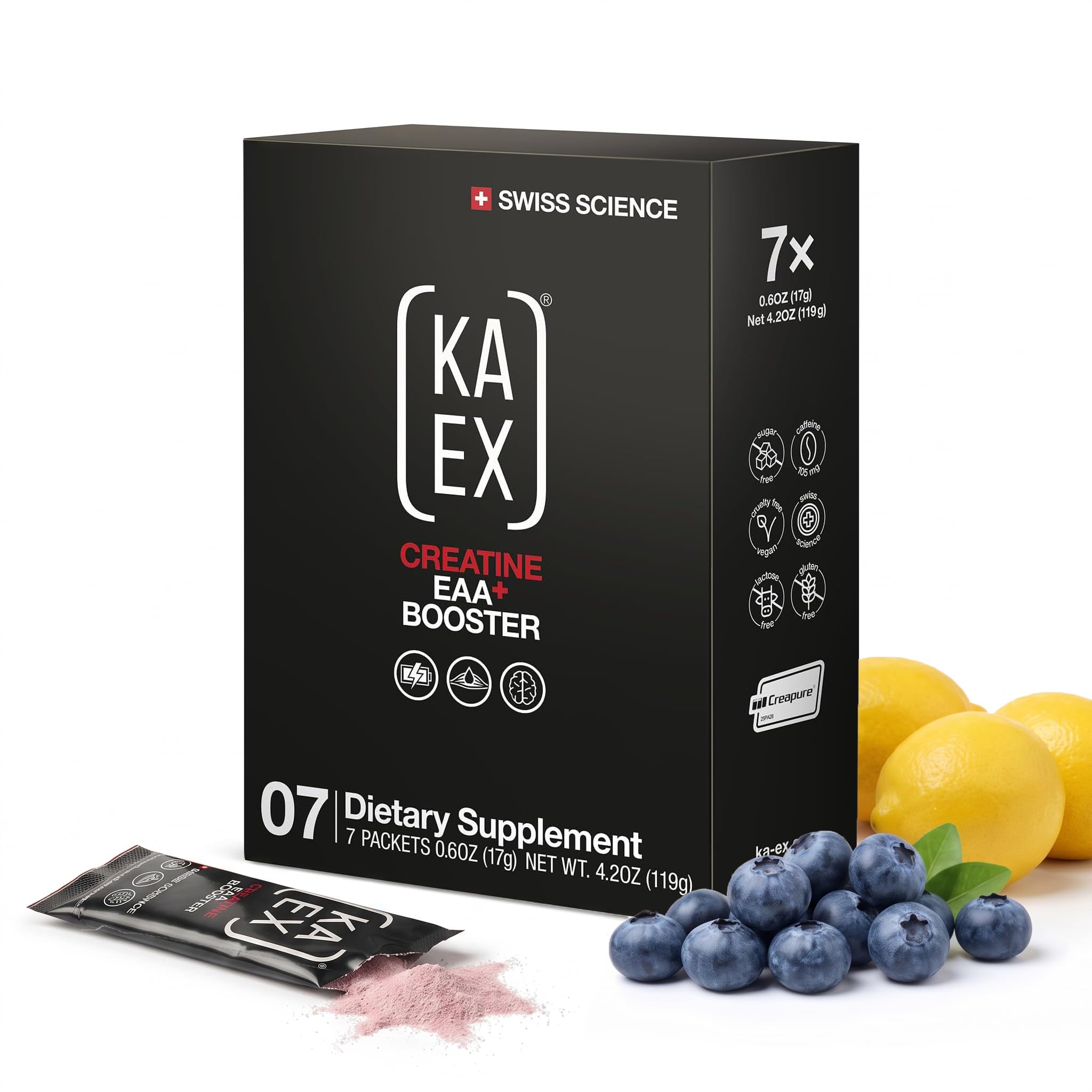 KA EX Pré-treino com creatina monohidratada Creapure®, EAAs, cafeína e L-citrulina, 7 sachês