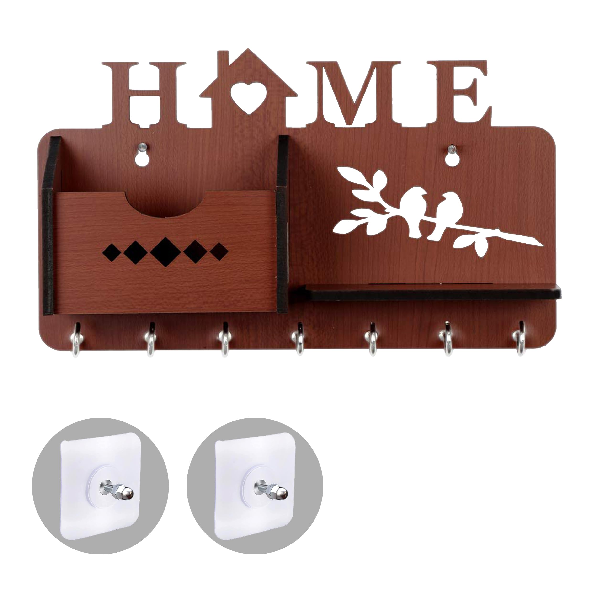 Sehaz Artworks Key Holder for Home Decor Stylish | Key Hangers for Wall | Wooden Key Stand for Wall (7 Hooks, MDF Brown)-image-30