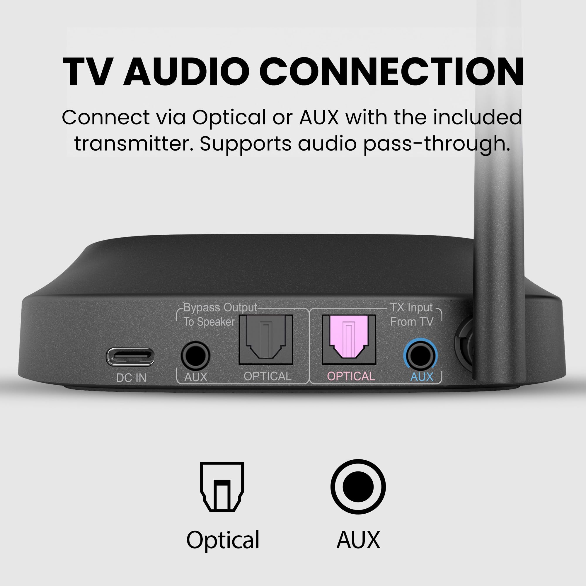 Avantree HT5009 Plus – bezprzewodowe słuchawki do telewizji z optycznym (TOSLINK) lub AUX, wyraźny dźwięk i wzmocnienie głośności, wygodne over-ear, 60 h pracy, stacja dokująca