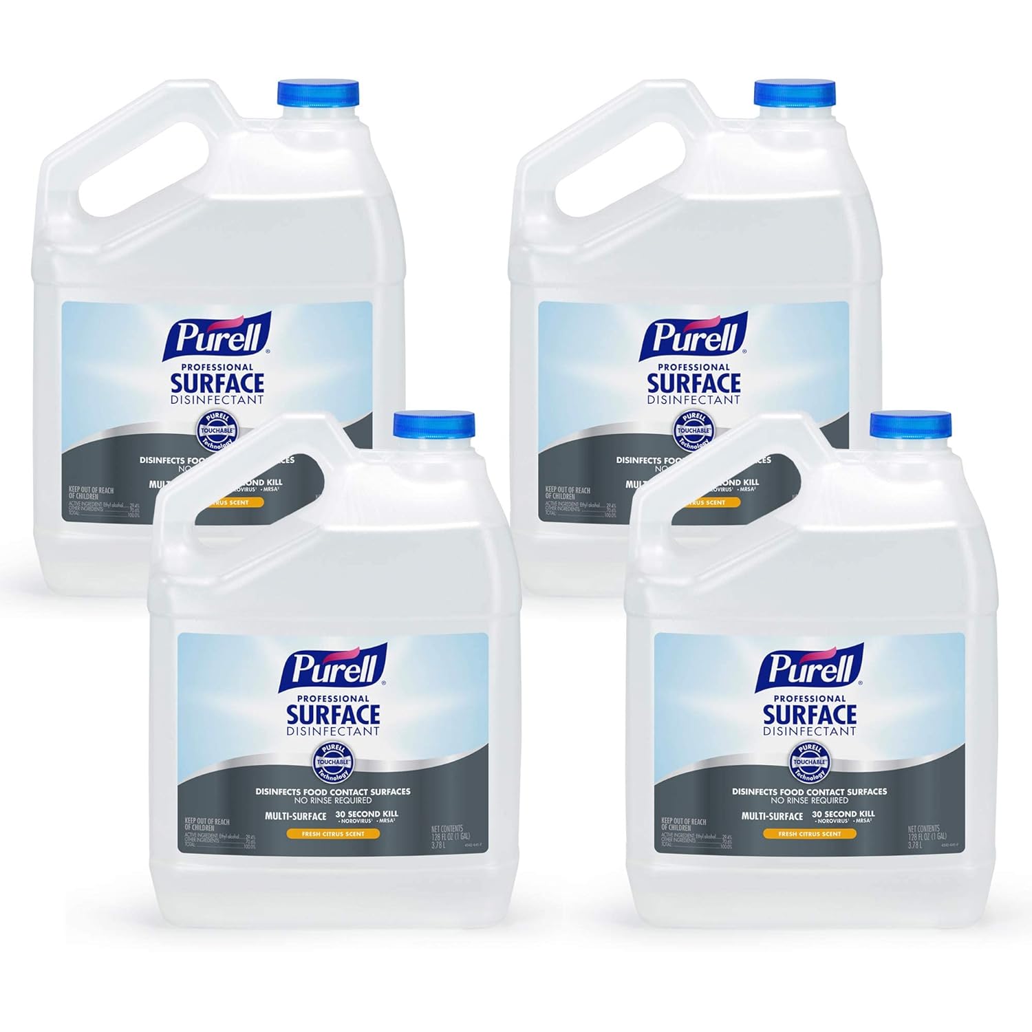Purell Professional Surface Disinfectant, Citrus Scent, 1 Gallon Surface Disinfectant Pour Bottle Refill - 4342-04, 128.0 fl oz (Pack of 4)