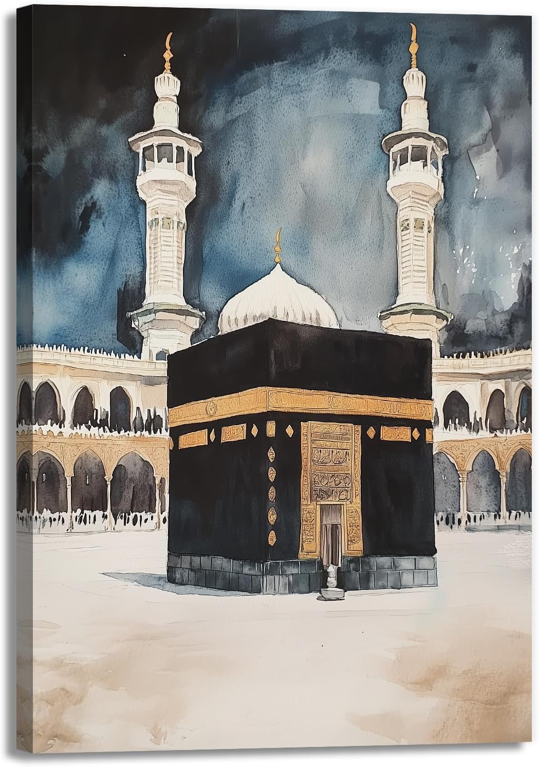 GLOKAKA Islam Canvas Wall Art Muslim Holy Masjid Picture Print Watercolor Arabian Mecca Painting Prints for Living Room Bedroom Home Decor(Artwork-1,12"x18")