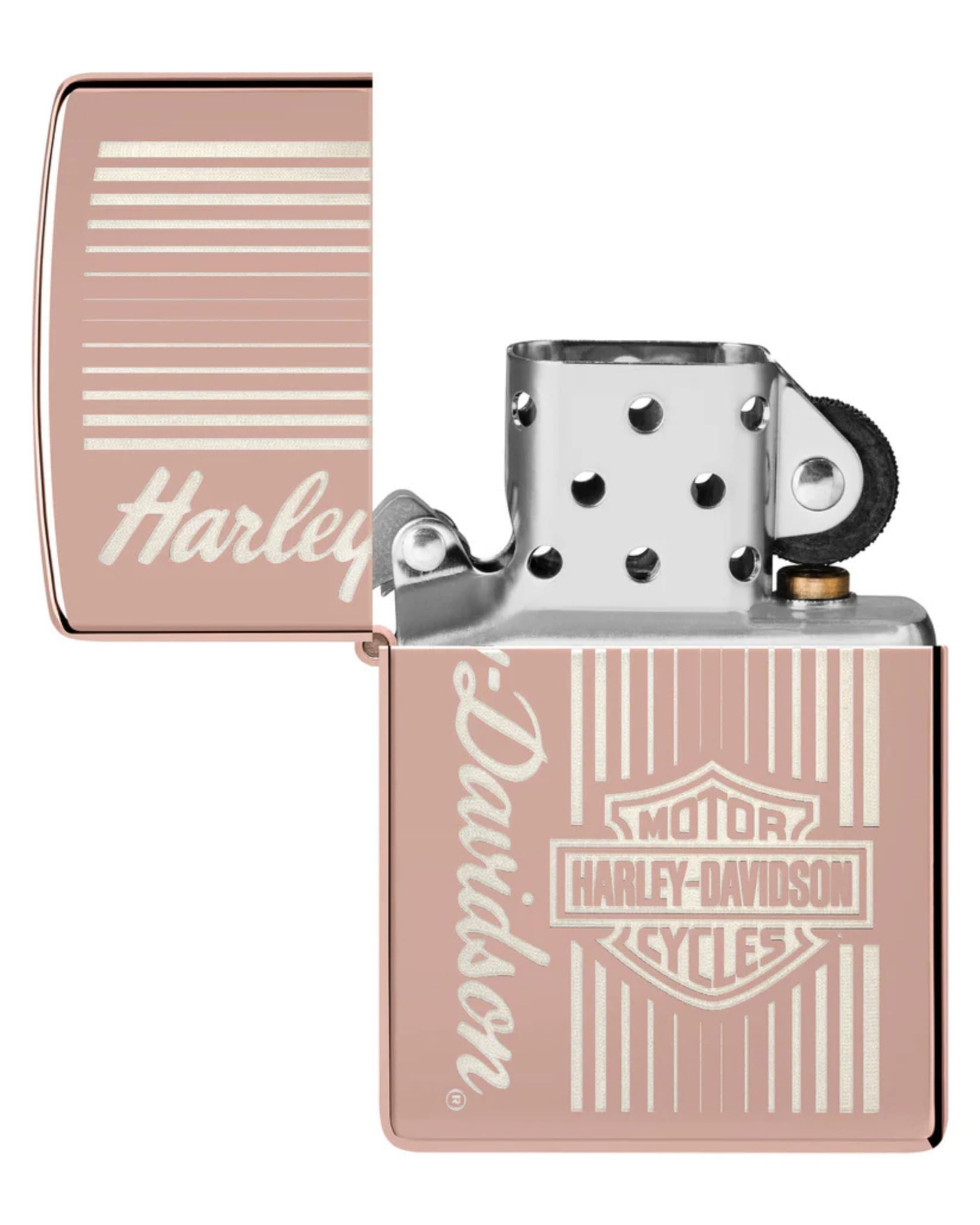 Zippo Windproof Lighter, Harley-Davidson Design, High Polished Rose Gold, Laser Engraving, Refillable, Reusable - Image 3