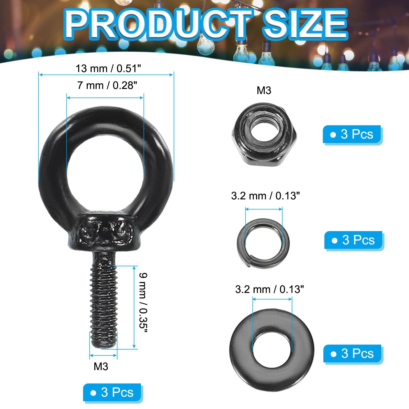 PATIKIL M3x9mm Lifting Shoulder Eye Bolt - Image 2