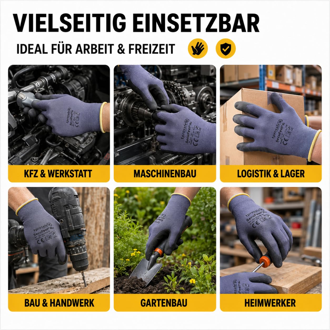 SecuFeel Max 12 Paar Arbeitshandschuhe Gr. 11 | Montagehandschuhe aus Nylon | Nitril-Mikroschaum-Beschichtung | Touchscreen-Funktion | Atmungsaktiv & robust | Ideal für KFZ, Logistik sowie Handwerk