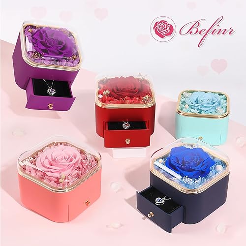 Miniatura 7 de Beferr Regalos para el día de San Valentín para ella, rosa real preservada con collar, regalos para el día de San Valentín para mujeres, flores