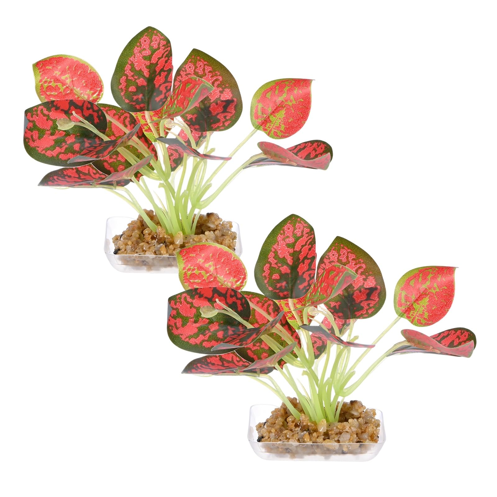 M METERXITY 2-Pack Aquarium Plant, Small Plastic Artificial Plant Water Grass Fish Hide Accessories for Aquarium Decoration/Fish Tank Decoration/Terrarium [Style 2, Red]