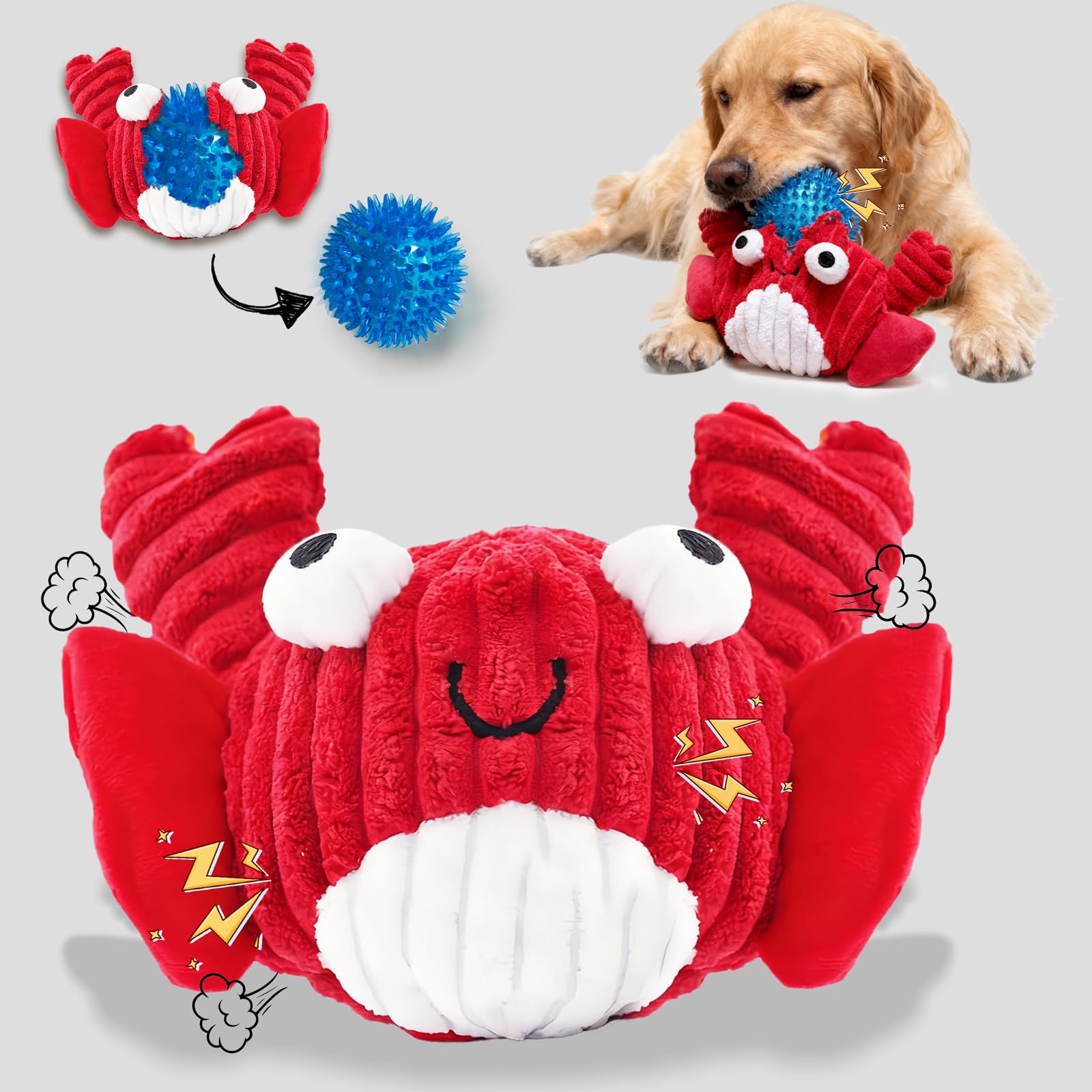 Zrbtk Squeak Dog Toys for Aggressive Chewers, No Stuffing Squeak Dog Chew Toys for Aggressive Chewers, Interactive Dog Toy Ball with Crinkle Paper for