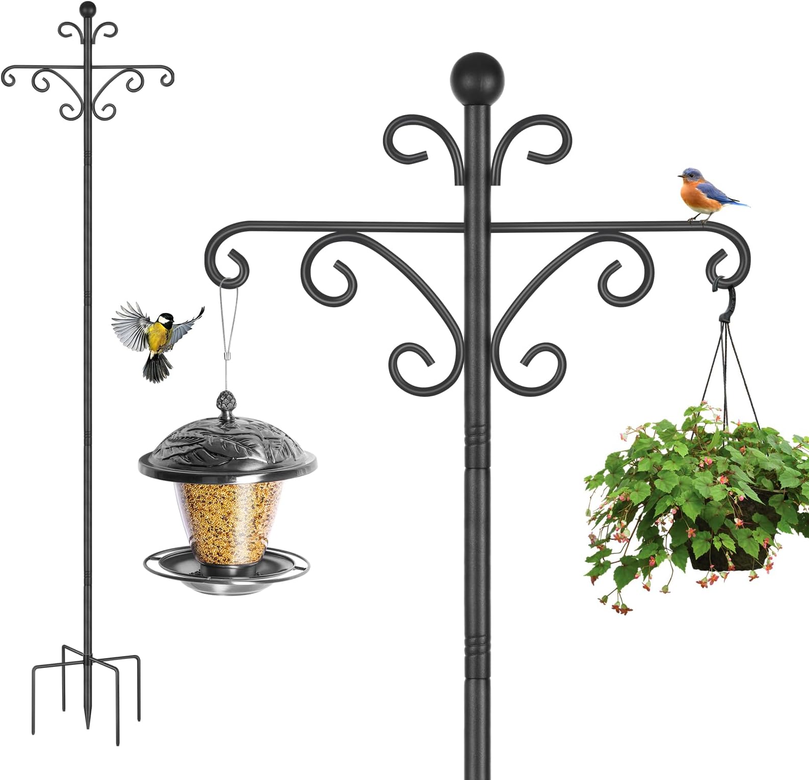 Bird Feeders Hanging Station, 196cm Bird Feeder Poles, Feeding Station Stand for Garden, Heavy Duty Metal Double Shepherds Hooks Crooks for Solar Lights,Baskets, 1 Pack