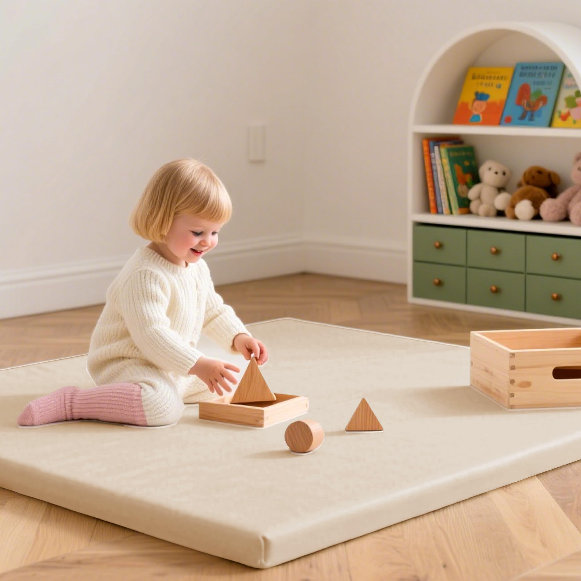 Tapete de juego para bebé de 50 x 50 pulgadas, acolchado impermeable de 1.3 pulgadas de grosor, tapete para corral de juegos con cuero vegano, antideslizante y no tóxico para bebés, niños 8