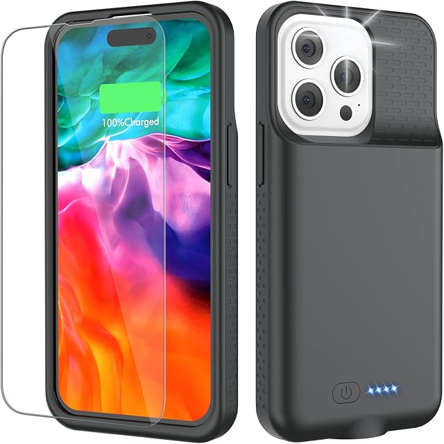 Battery Case for iPhone 14/14Pro, Real 7000mAh Ultra-Slim Battery Charging Case Rechargeable Anti-Fall Protection Extended Charger Cover for iPhone 14 Pro and iPhone 14 (6.1 inch) (Black)