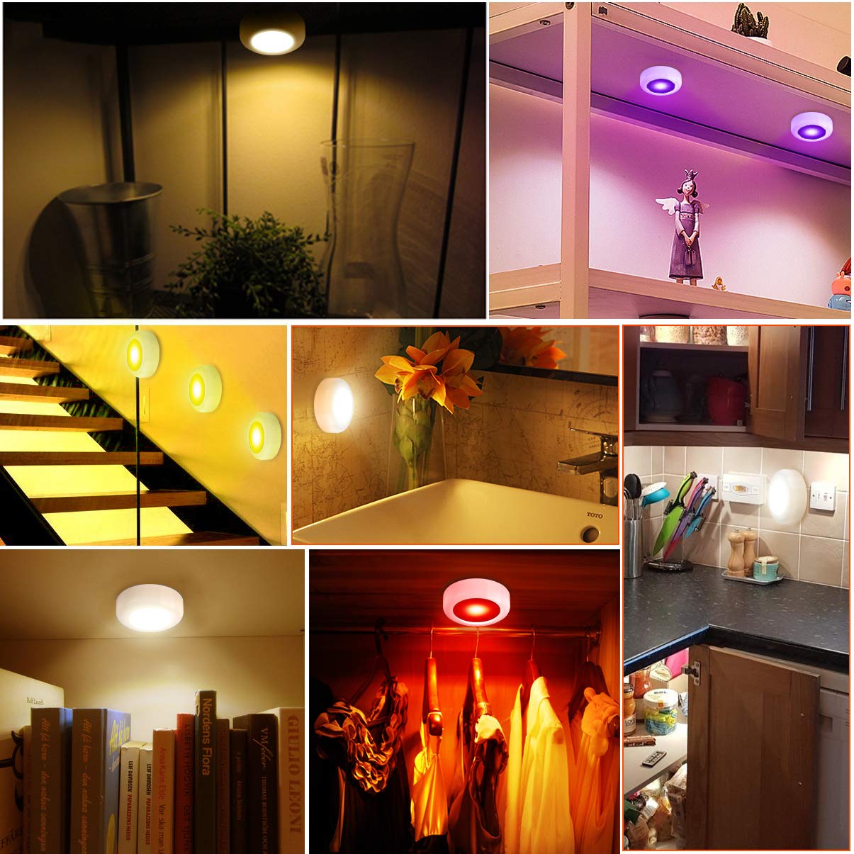 LEDGLE Luces LED de Armario, Luces LED de Noche 3W Ajustable Sin Cable con Control Remoto Para Habitación, Pasillos, Escaleras