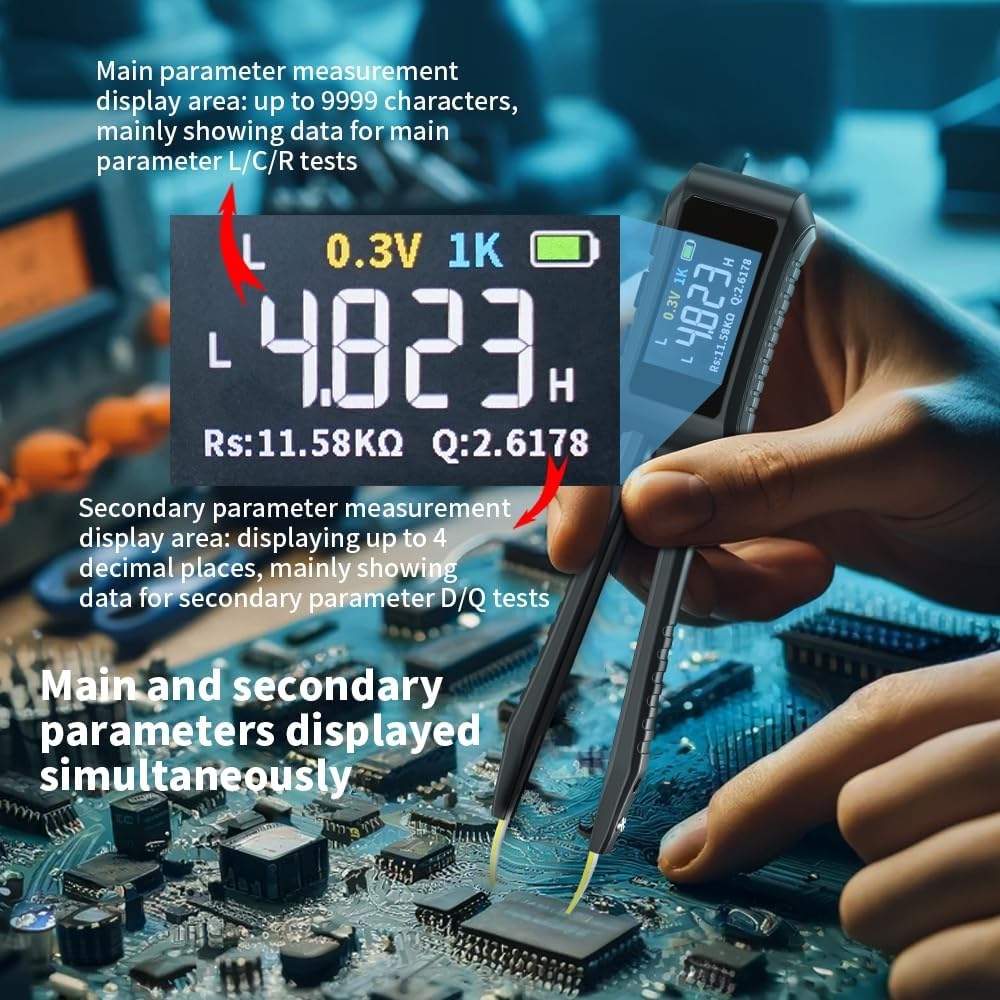 Misuratori digitali LCR 10KHz - Multimetro per resistenza, condensatore, induttanza, ESR, tensione, frequenza e diodo con rilevamento automatico del componente, tester SMD
