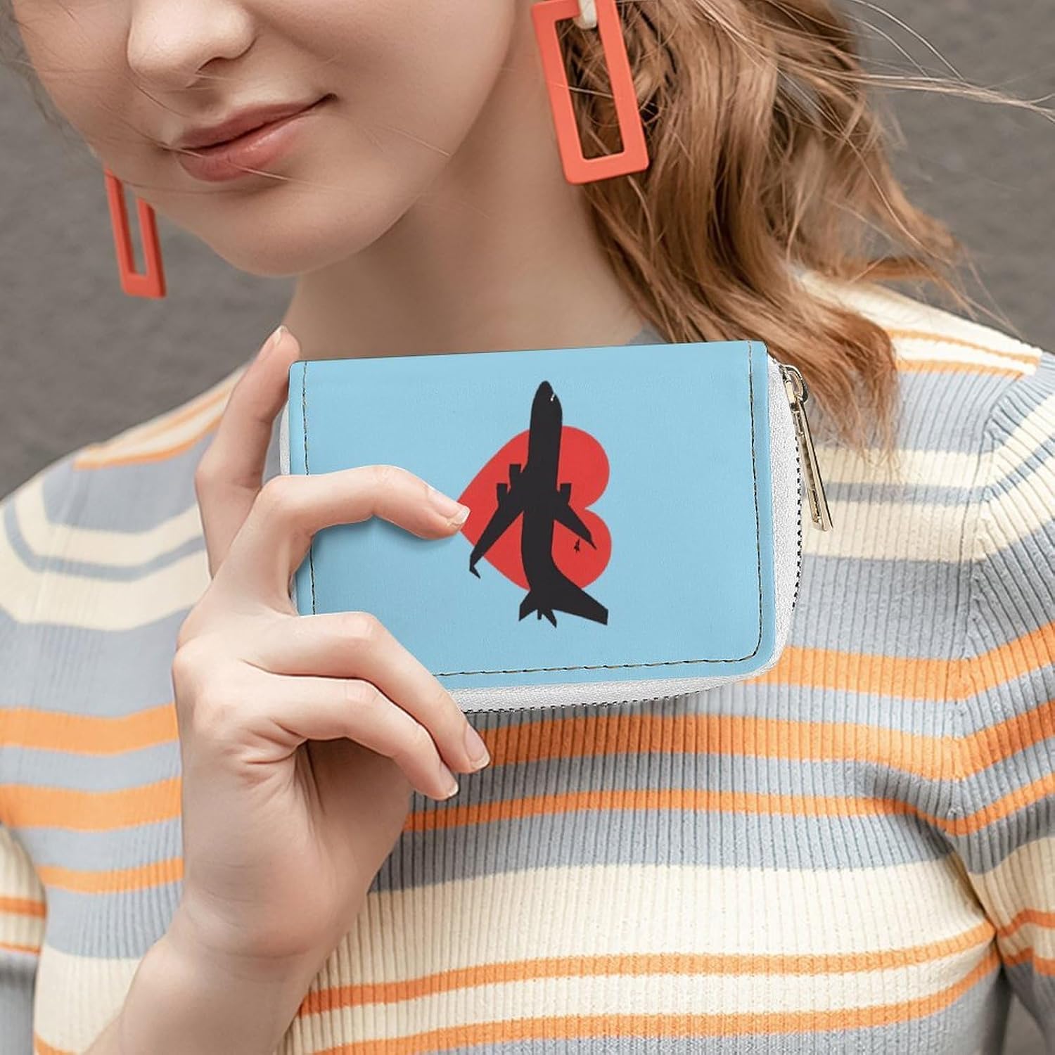 Airplane with Heart Small Business Credit Card Holder Wallet with 20 Card Slots Case Coin Purse Pouch