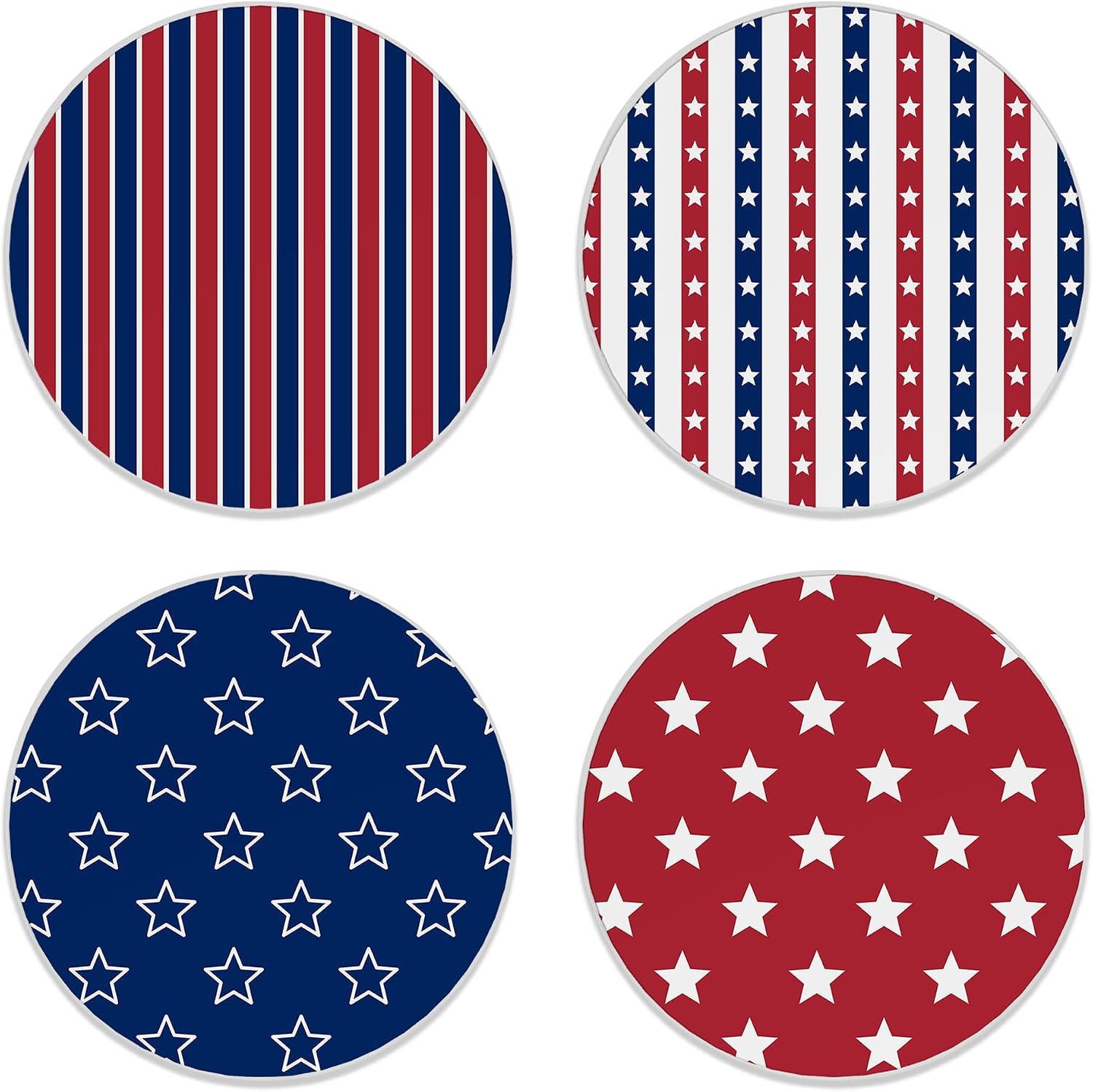 Coasters for Drinks,Set of 4 Absorbent Coasters American Patriotic Stars,Navy and Red Stars Stripes Ceramic Coasters with Cork Base,Coaster for Coffee Table Protection,Gifts for Housewarming Birthday