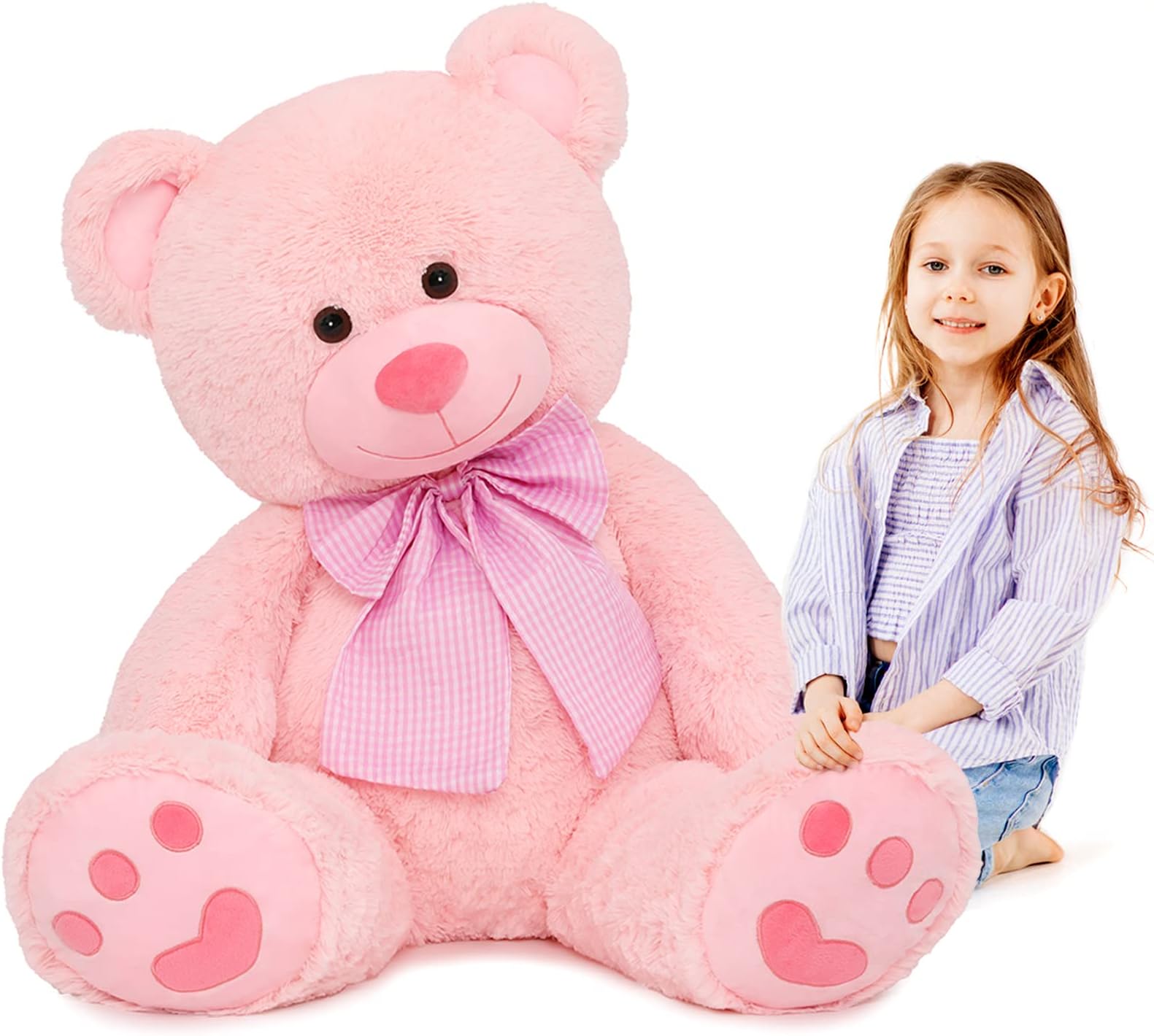 MorisMos Giant Teddy Bear Toy 39“, Pink Big Bow Tie Bear Stuffed Animal Plush, Soft Bear Plush Gifts for Kids, Girlfriend Wife on Birthday, Valentines Day, Christmas, Baby Shower Decor