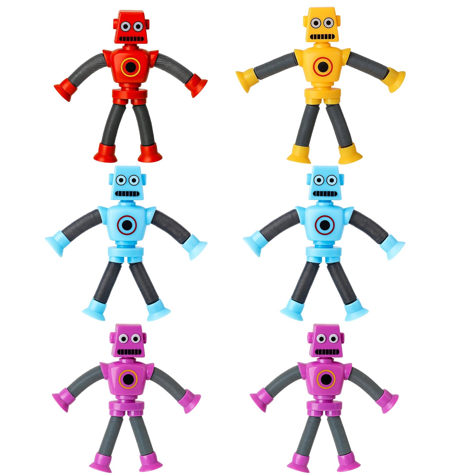 6Pcs Fidget Toys for Kids, Stretchy Sensory Tubes Robot Toys, Stretchy Toys, Travel Bath Toys for Toddlers, Autism Stress Relief Gifts for Children Aged 3-9 Years, 4 Colors