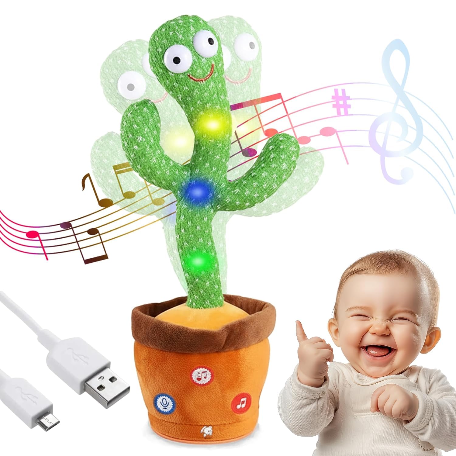 Dancing Cactus Toy for Kids | Talking, Singing, Mimic & Recording Cactus | 120 Songs | LED Light Plush Musical Toy | Fun Gift for Babies & Children