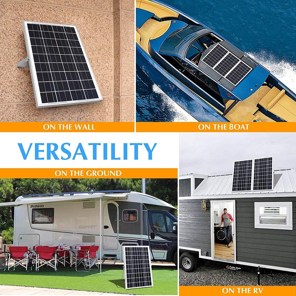 Kit pannello solare da 30 Watt 12 V, caricabatterie a energia solare impermeabile con regolatore di carica e staffe di montaggio regolabili per camper, auto, barca, campeggio, tetto