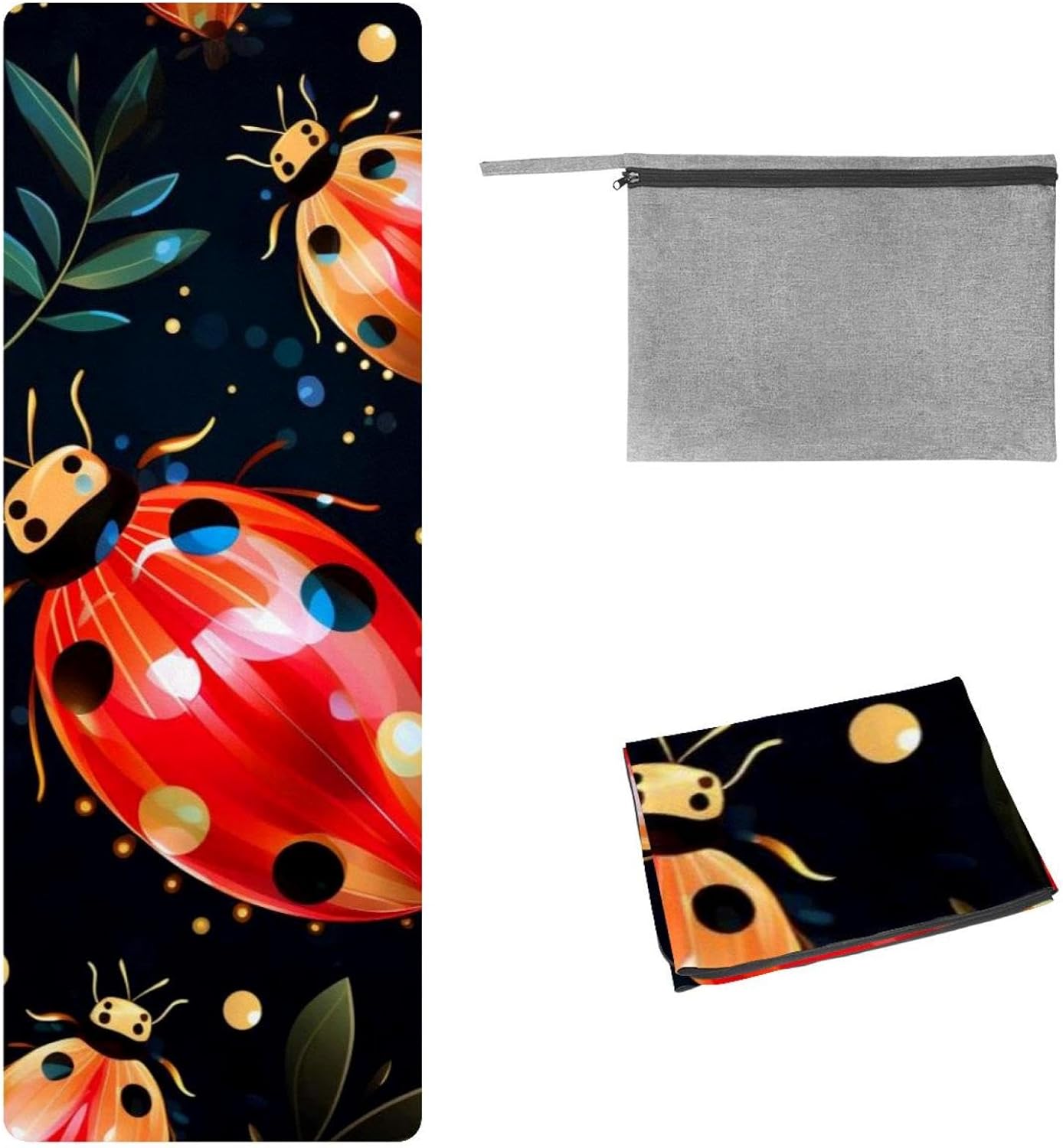 Yoga Towel, Ladybug Pattern Non Slip Sweat Absorbent Hot Yoga Mat Towel for Hot Yoga, Pilates and Fitness - 72.8" x 26.8"