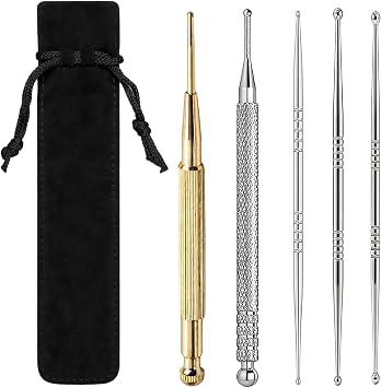 Acupressure Pen, Professional Massage Tool for Office Workers and Fitness Enthusiasts, Stainless Steel and Brass Acupressure Pens with Fine Tip, Three-Piece Set in Black Pouch 17.5 x 3.5 cm