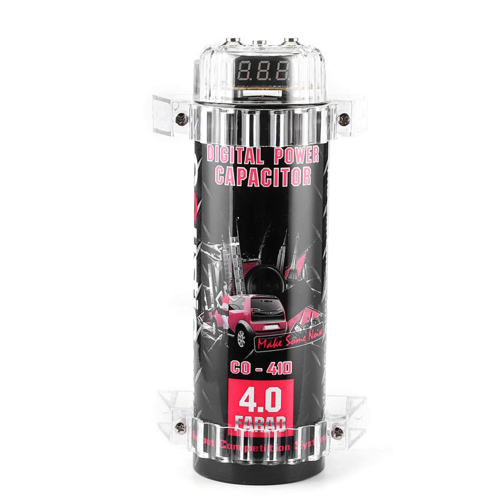 Condensateur Auto Subwoofer, Dioche 4 Condensateur de puissance Led Affichage de la tension Capuchon de puissance Amplificateur Audio de voiture