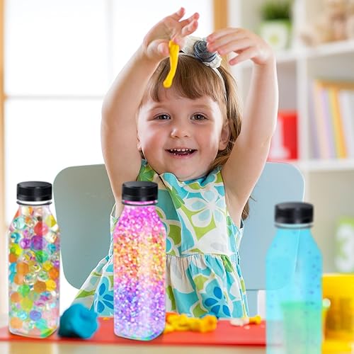 Miniatura 5 de Honeydak 24 botellas sensoriales vacías a granel con tapas negras de 12 onzas  11.8 fl oz, de plástico transparente, reutilizables, a prueba de