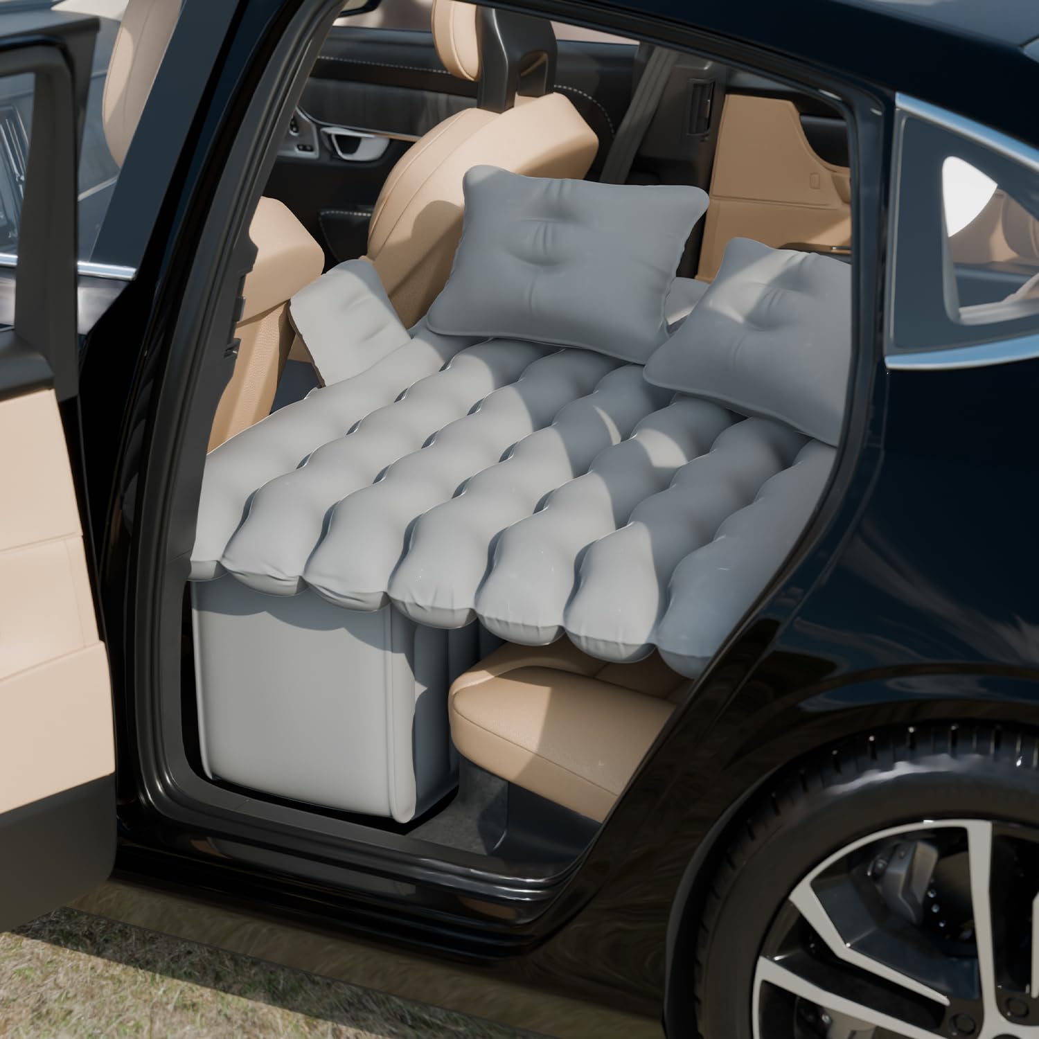 Lifelong Polypropylene Inflatable Mattress with Pump & 2 Air Pillows Quick Back Seat Inflatable, Portable & Compact for Camping, Road Trips, Adults & Kids (Dark Grey), Free Size