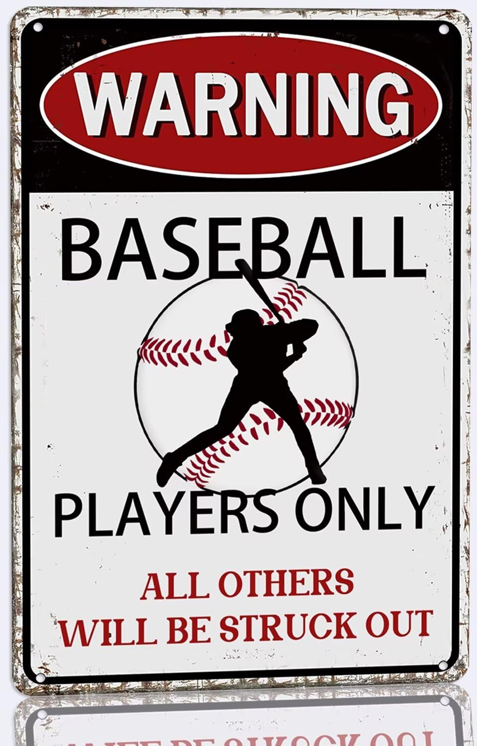SMAZDFXX Baseball Warning Metal Tin Sign Vintage Baseball Players Only All Others Will Be StruckPoster Plaque Signs for Boys Room Home Wall Decor 12"x16"