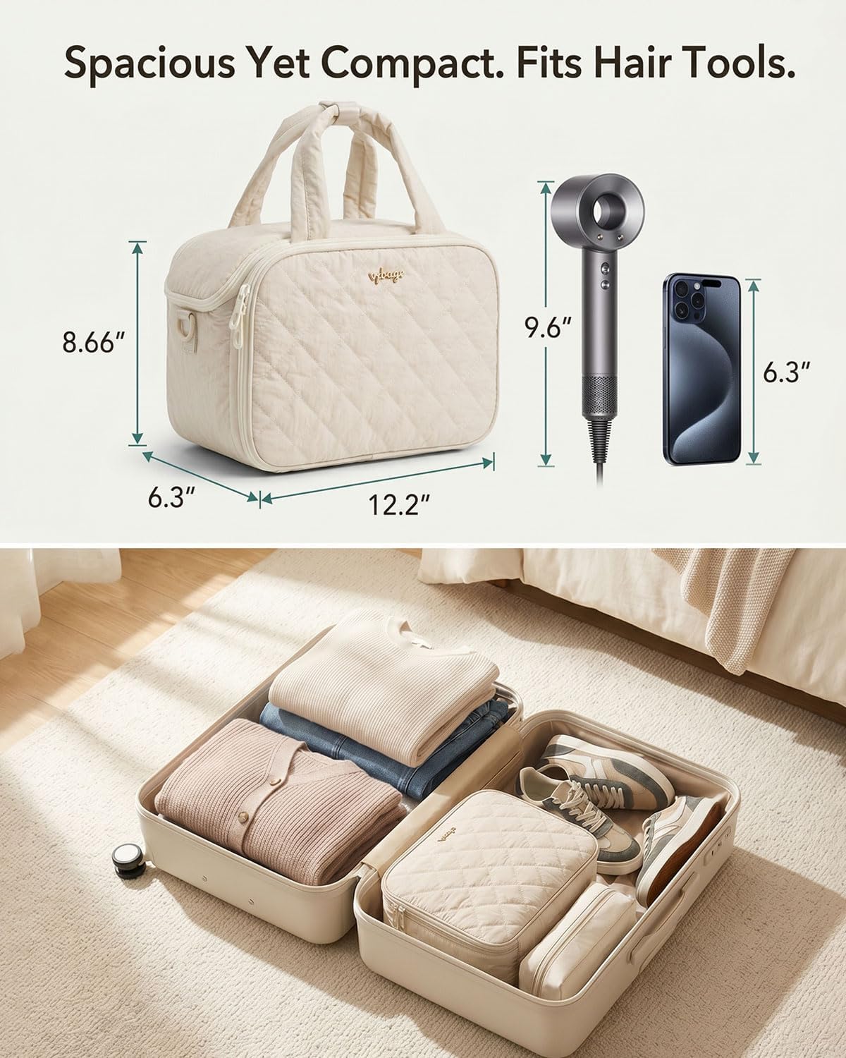 Lightweight Structured Travel Toiletry Bag for Women - Wide-Open Puffer Mini Duffel with Removable Divider, Waterproof Lining, Water-Resistant Exterior, Fits Full-Size Bottles & Shower Essentials