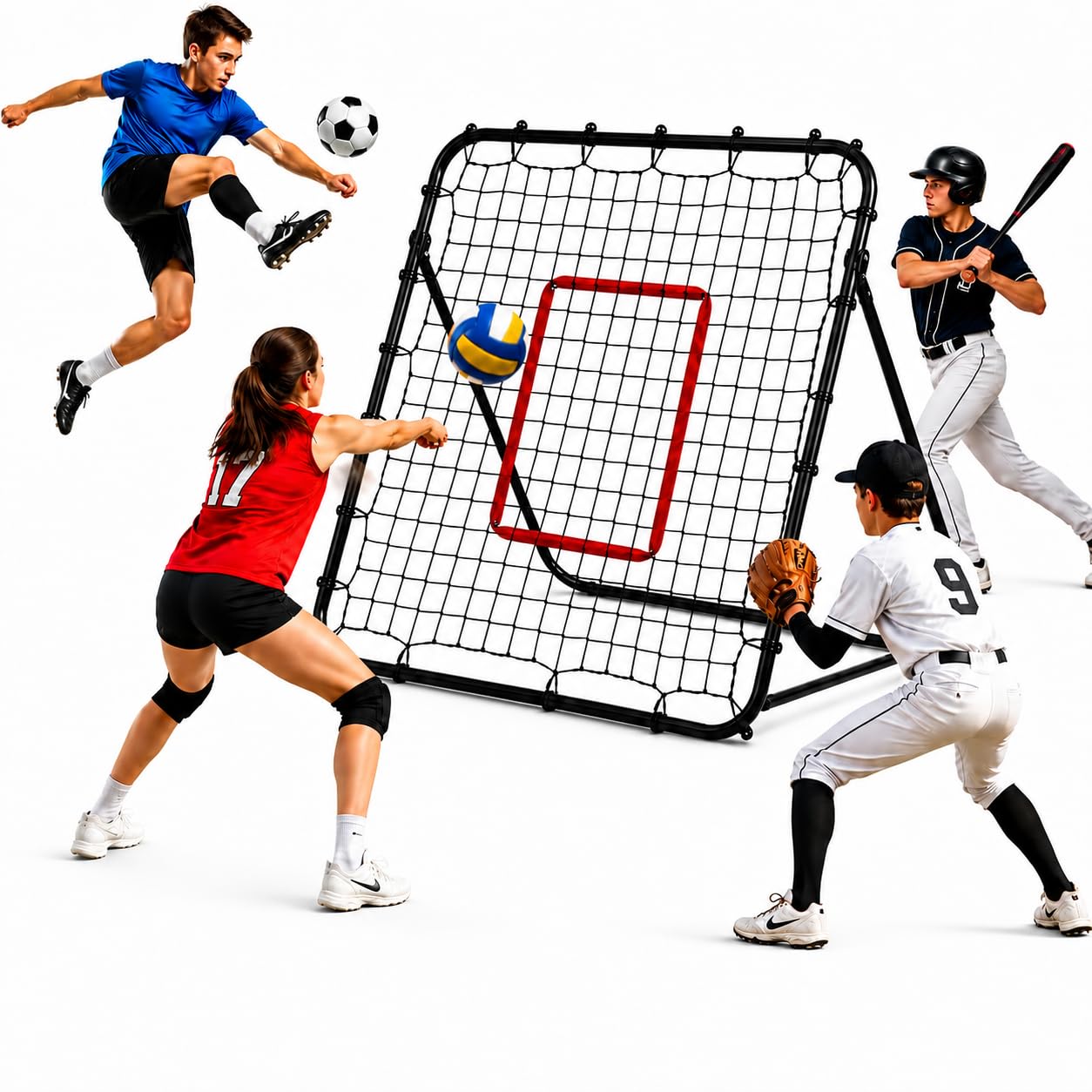 Volleyball Rebounder Net 4x4.5 Ft Adjustable Angles - Volleyball Training Equipment for Baseball, Soccer, Lacrosse, Tennis - Backyard Indoor Outdoor VolleyballNet for Hitting Serving Passing Practice