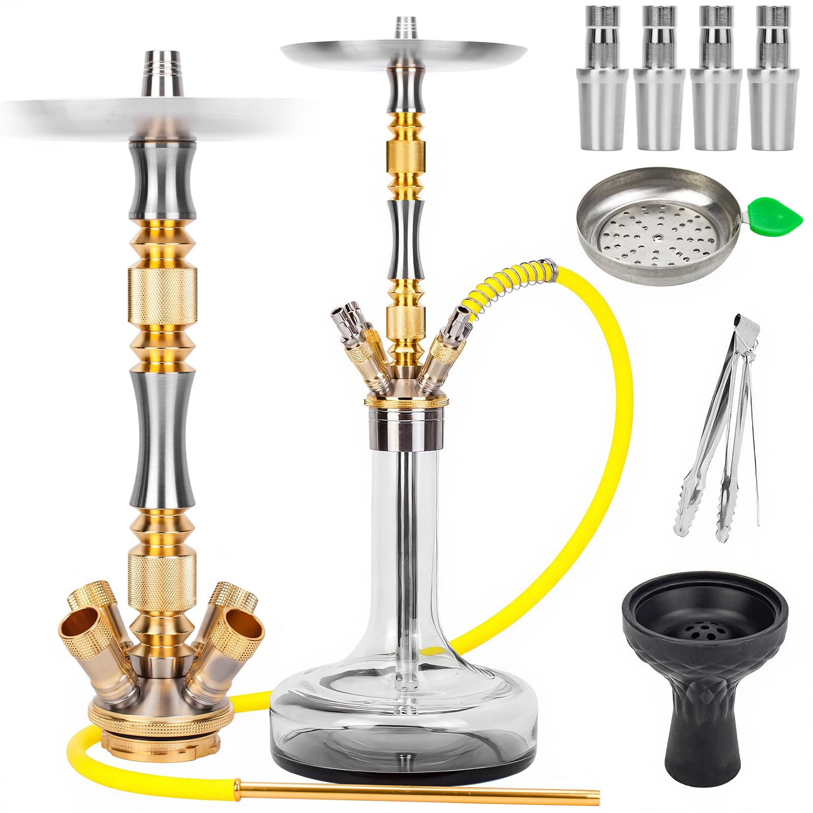 Hookah Complete Set with 4 Connections Family Travel 4 Pipe Shisha for Holiday Party Birthday