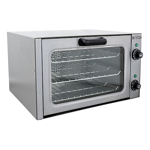 Adcraft 1750W Electric Countertop, 6.5"H x 21.5"W x 15.25"D, Convection Oven with Double Wall Glass Door, Fits 3 Quarter-Size Sheet Pans, Manual Temperature Controls, NSF Certified, Stainless Steel