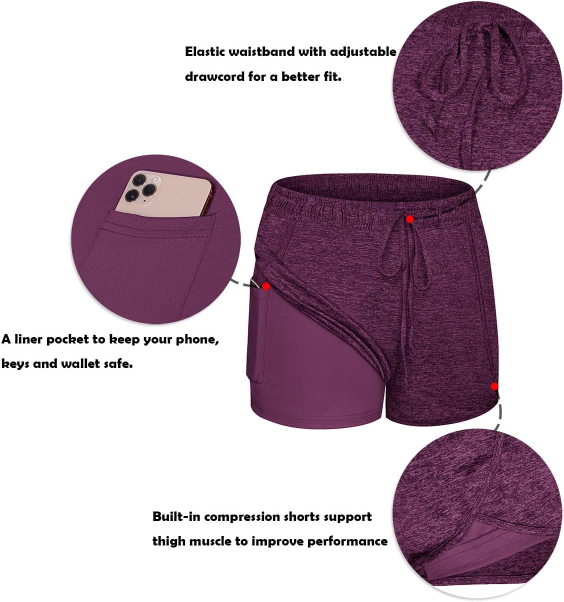BLEVONH Women Yoga Running Shorts 2 in 1 Workout Athletic Shorts with Pockets S-3XL - Image 3
