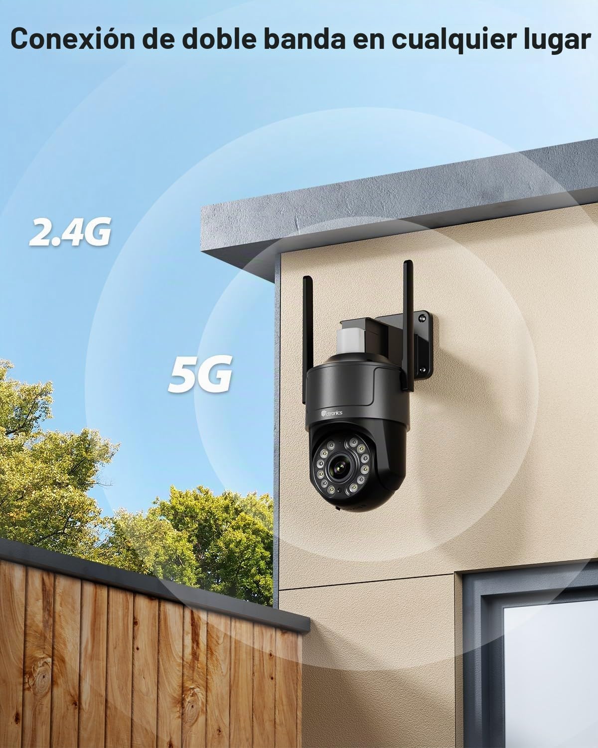 Ctronics 4K Cámara Vigilancia Exterior Zoom Óptico 5X, Máscara Privacidad | Visión Color Starlight 50m, Seguimiento Automático, Luz Roja-Azul & Sirena, WiFi 5G/2,4G, App/PC, TF 256GB/FTP/NAS, IP66